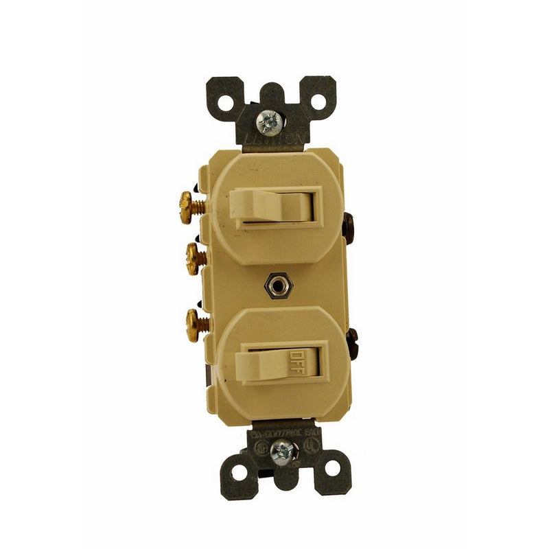 Leviton 5241-I 15 Amp, 120/277 Volt, Duplex Style Single-Pole/3-Way Ac Combination Switch, Commercial Grade, Ivory