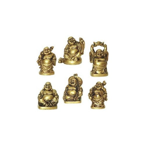 Paradise Buddha Figurines, 2-Inches, Set of 6, Bronze