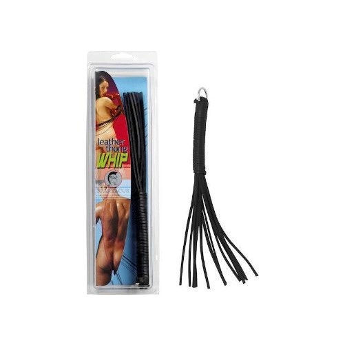 Spartacus Leather Thong Whip, Black, 10 Inch
