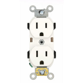 Leviton 5252-W 15 Amp, 125 Volt, Industrial Series Heavy Duty Specification Grade, Duplex Receptacle, Straight Blade, Self Grounding, White