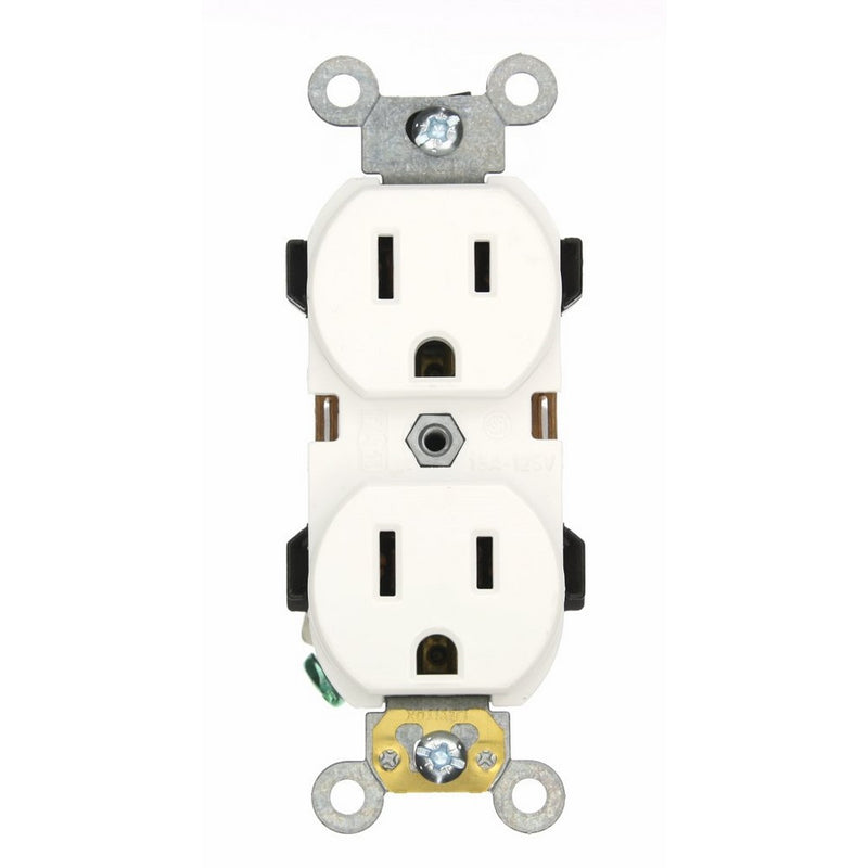 Leviton 5252-W 15 Amp, 125 Volt, Industrial Series Heavy Duty Specification Grade, Duplex Receptacle, Straight Blade, Self Grounding, White