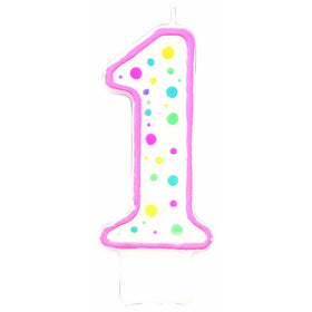 Wilton W91-01P Polka Dot Numeral Candle, 3-Inch by 1.5-Inch, No. 1 Pink, 1-Pack