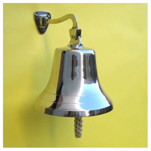 Large Solid Brass Wall Mounted Bell, Chrome Plated - 6"