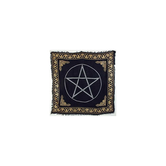 AzureGreen Gold Bordered Pentagram Altar Cloth, 36-inch x 36-inch