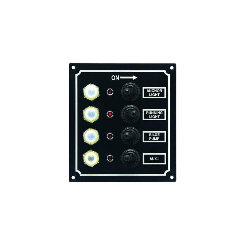 Invincible Marine LED 4-Switch Panel with Breaker and Booted Toggle Switches