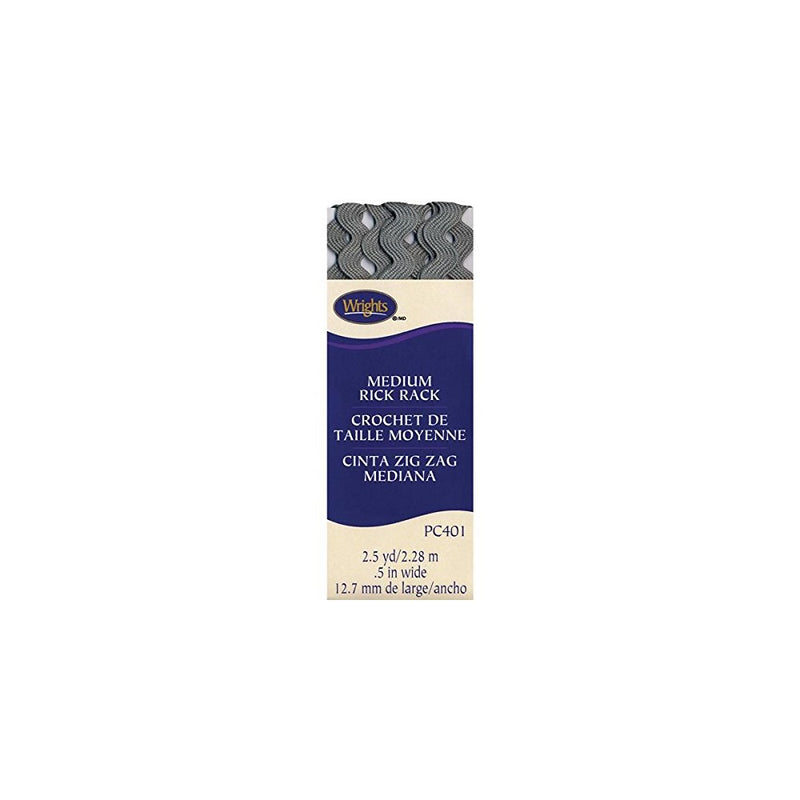 Wrights 1/2 by 2-1/2-Yard Rickrack Quilting Supplies, Medium, Light Gray