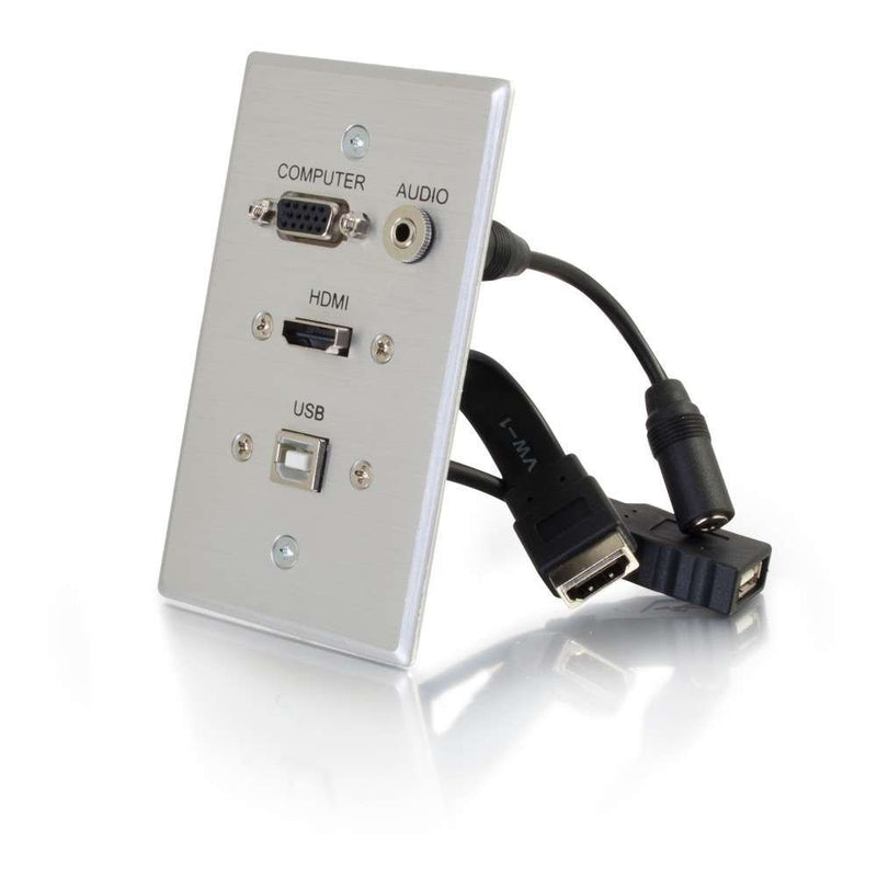 C2G/Cables to Go 39707 HDMI, VGA, 3.5mm Audio and USB Pass Through Single Gang Wall Plate, Aluminum