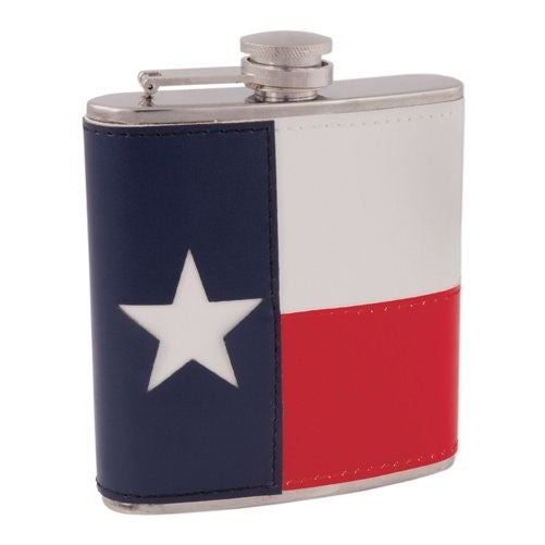 Texas Flag Flask in Stainless Steel and Faux Leather by Foster and Rye