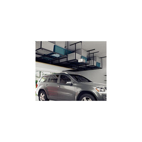 FLEXIMOUNTS 4x8 Overhead Garage Storage Rack Adjustable Ceiling Garage Rack Heavy Duty, 96" Length x 48" Width x (22''-40" Ceiling Dropdown), Black (Two-Color Options)