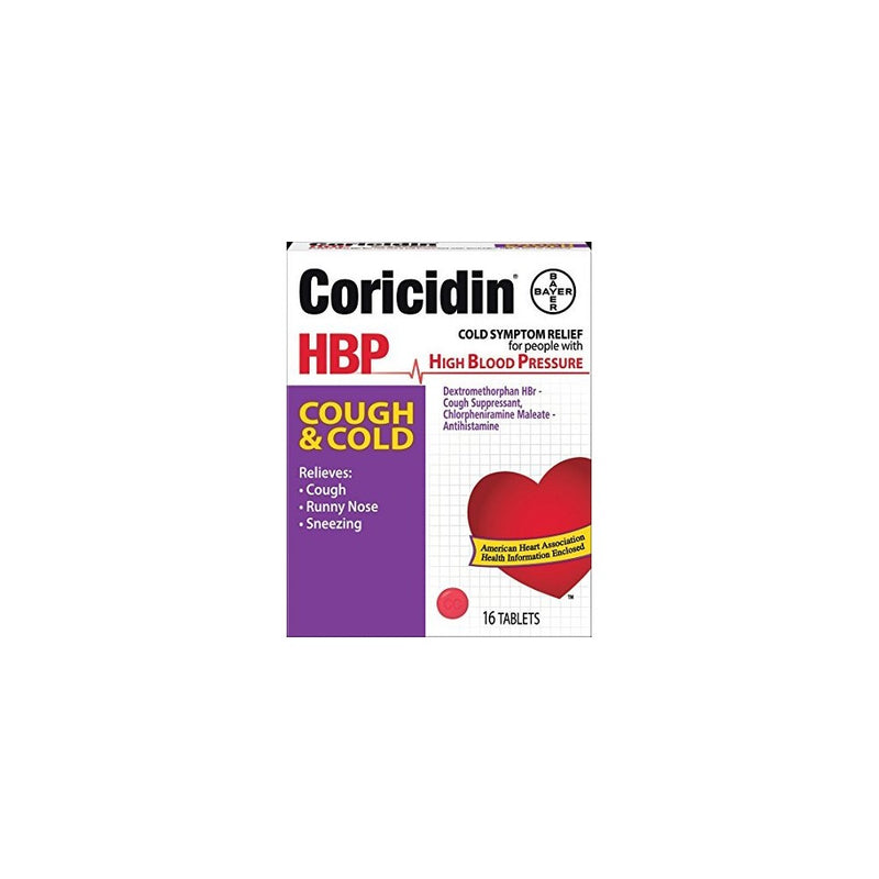 Coricidin Hbp Antihistamine Cough & Cold Suppressant Tablets, 16 Count