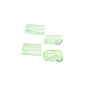 BCP Set of 4 Clear Green Color Plastic Measuring Templates Geometric Rulers for Office and School