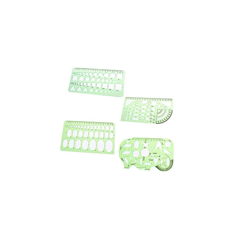 BCP Set of 4 Clear Green Color Plastic Measuring Templates Geometric Rulers for Office and School