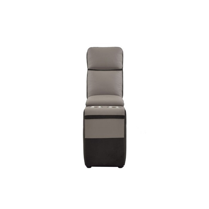 Dual Tone Leather & Fabric Upholstered Console, Dark Taupe Gray
