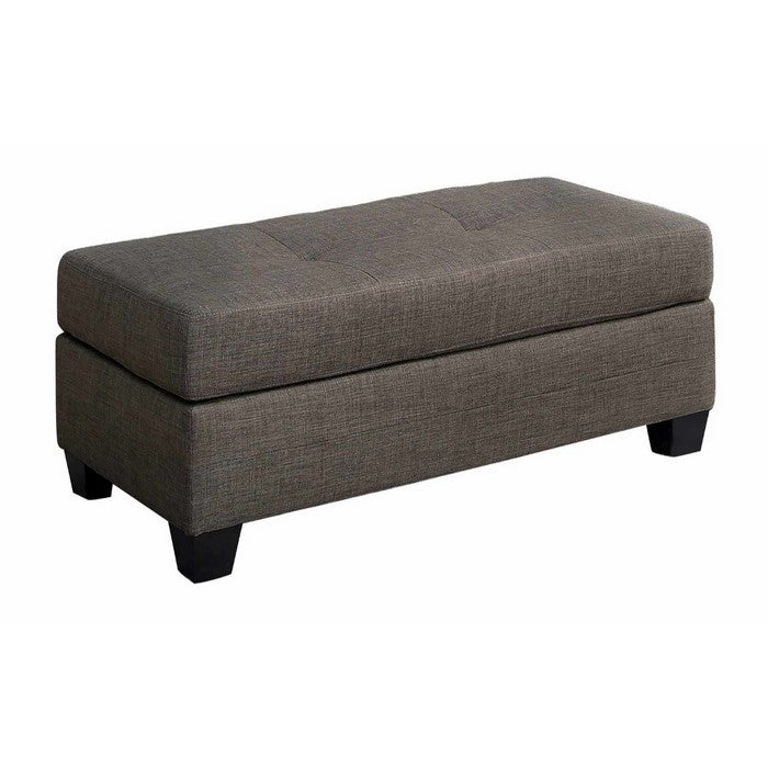 Fabric Tufted Ottoman With Tapered Feet , Grayish Brown