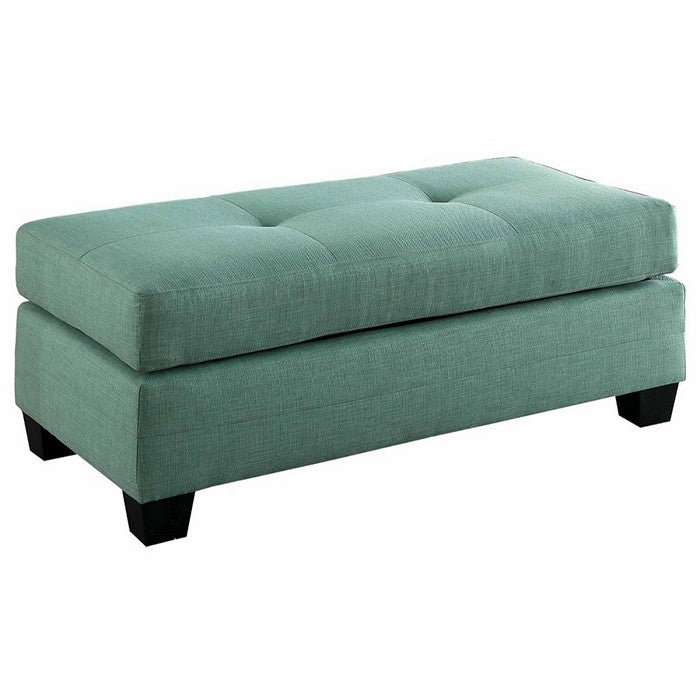 Fabric Tufted Ottoman With Tapered Feet , Teal Green