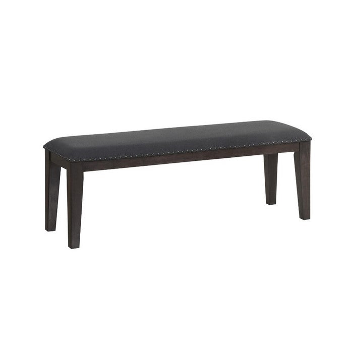 Wood & Fabric Dining Side Bench with Nail head Trim, Charcoal Black