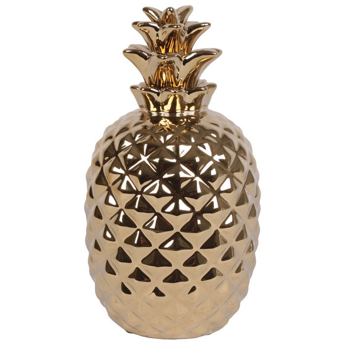 Patterned Pineapple Figurine In Ceramic, Chrome Gold