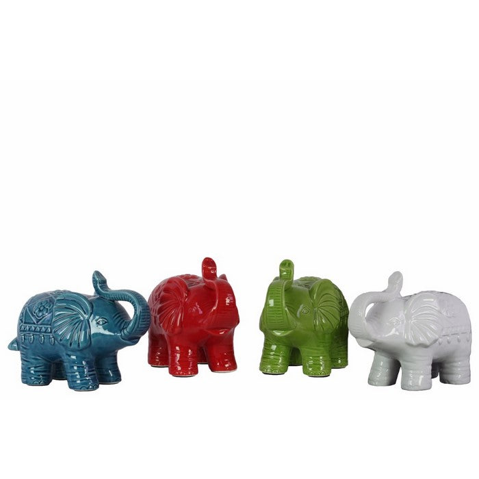 Ceramic Trumpeting And Standing Elephant Figurine, Small, Assortment Of 4, Multicolor