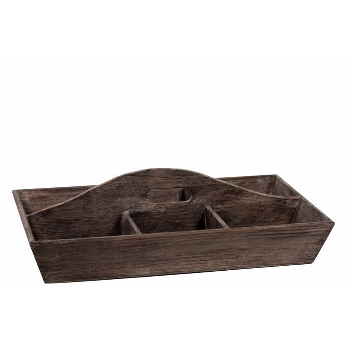 Wooden Tray with 6 Slots and Cutout Handle, Espresso Brown