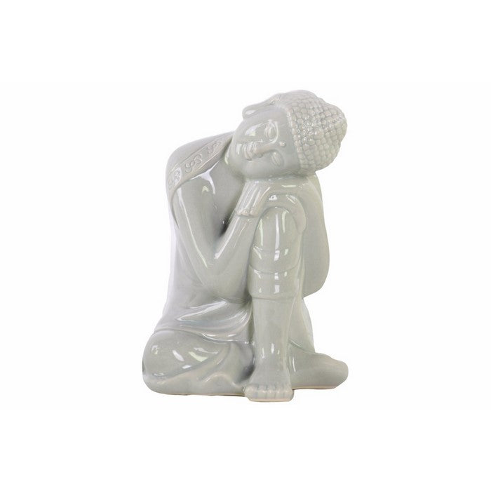 Ceramic Sitting Buddha Figurine With Rounded Ushnisha, Gray