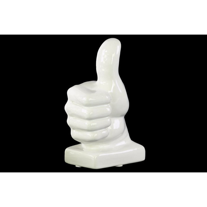 Porcelain Thumbs Up Sculpture On Base, Glossy White