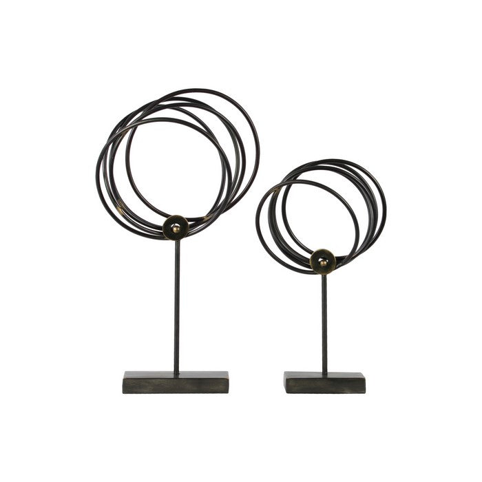 Metal Batch of Circles Tabletop Sculpture On Base, Set of 2, Gunmetal Gray