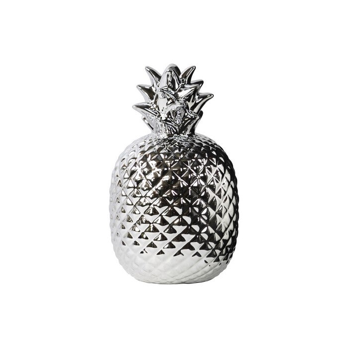 Round Ceramic Pineapple Figurine With Textured Pattern, Silver