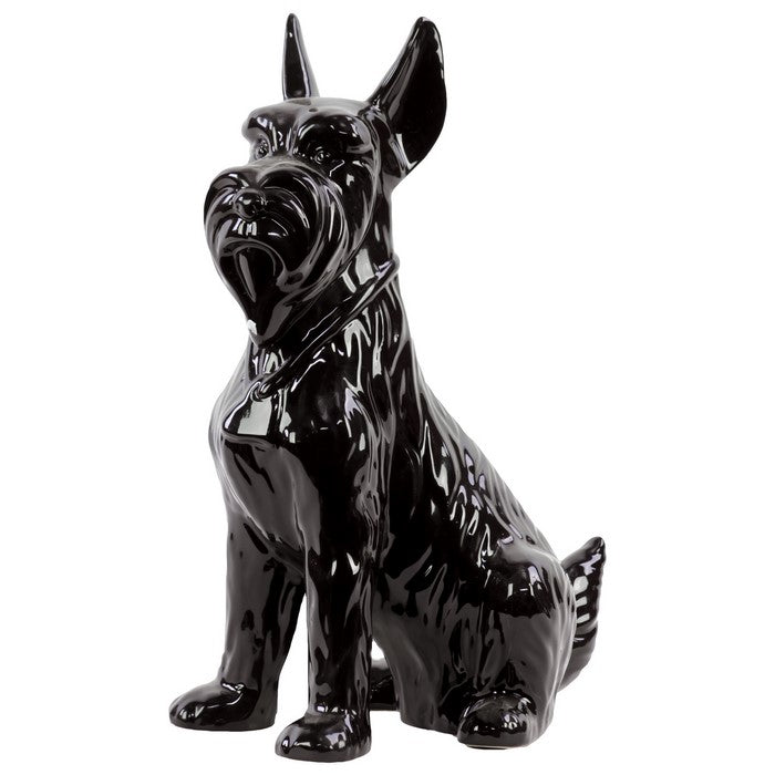 Sitting Scottish Terrier Dog Figurine In Ceramic, Glossy Black