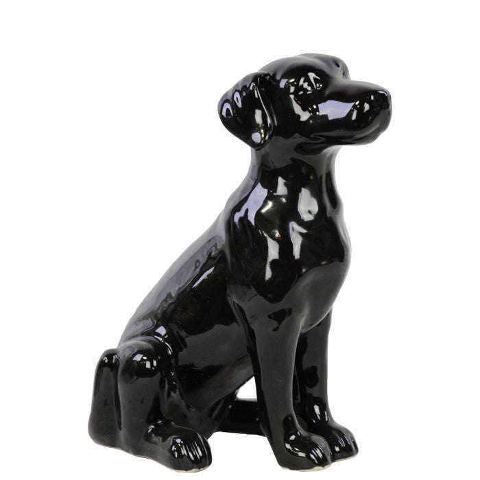 Sitting Hound Dog Figurine In Ceramic, Glossy, Black