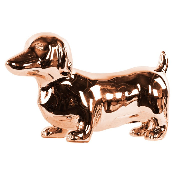 Polished Standing Dachshund Dog Figurine In Ceramic, Rose Gold