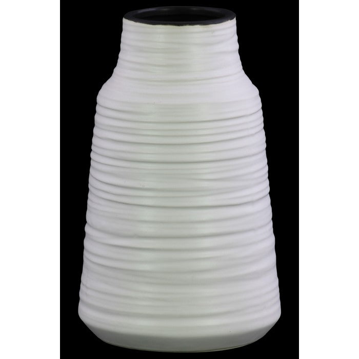 Round Ceramic Vase With Combed Design, Large, White