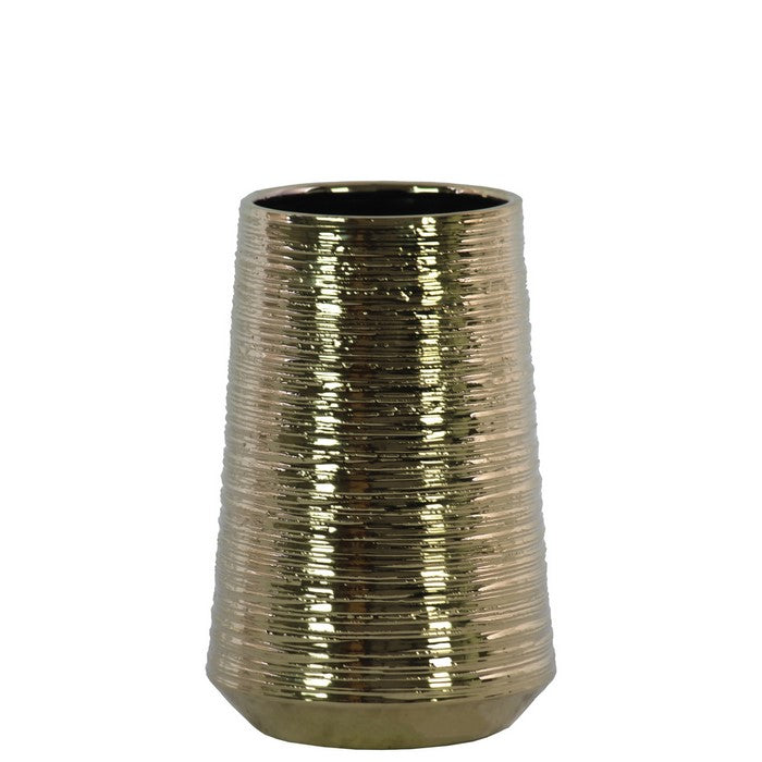 Round Ceramic Vase With Combed Design, Medium, Gold