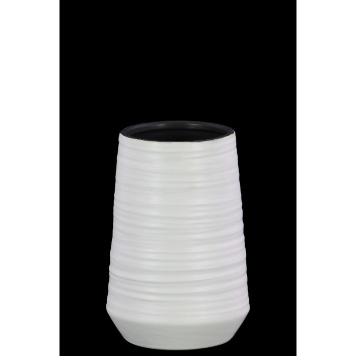 Round Ceramic Vase With Combed Design, Small, White