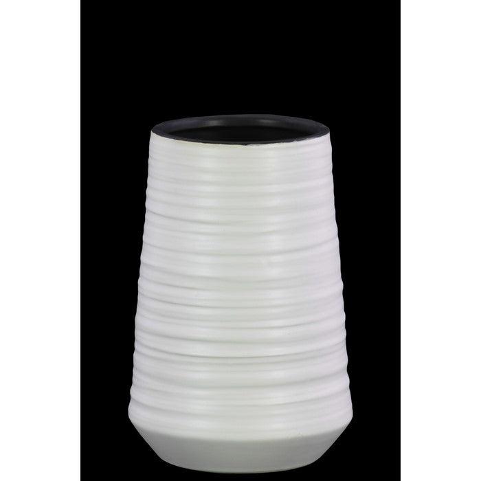 Round Ceramic Vase With Combed Design, Medium, White