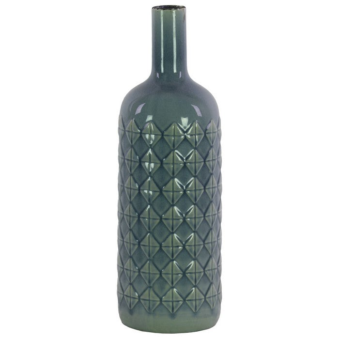Ceramic Bottle Vase With Embossed Diamond Pattern, Large, Light Blue