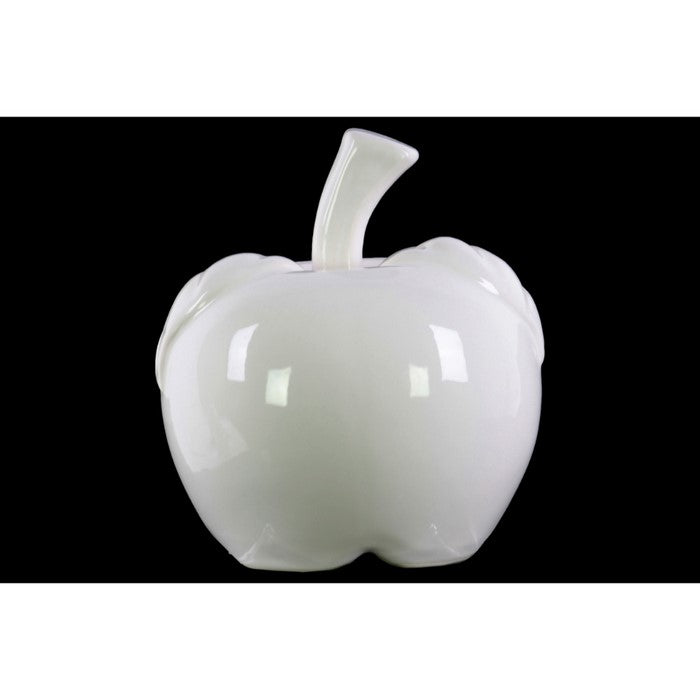 decorative Apple Figurine In Ceramic, Large, Glossy White