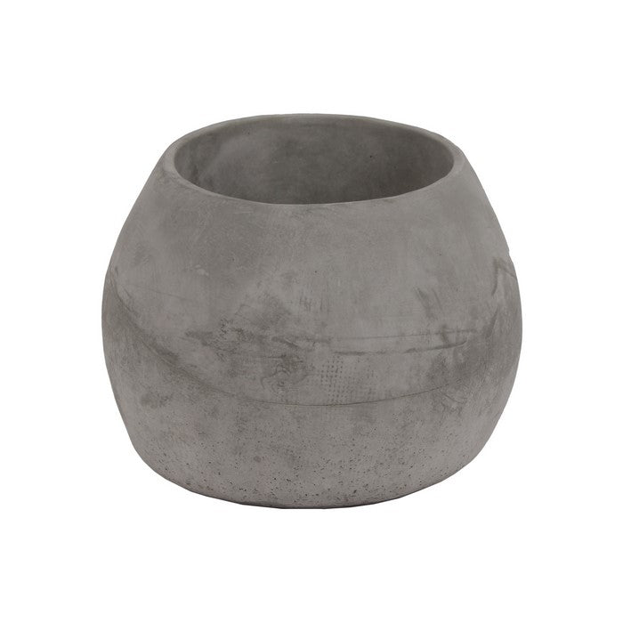 Cemented Bellied Flower Pot, Tall, Gray