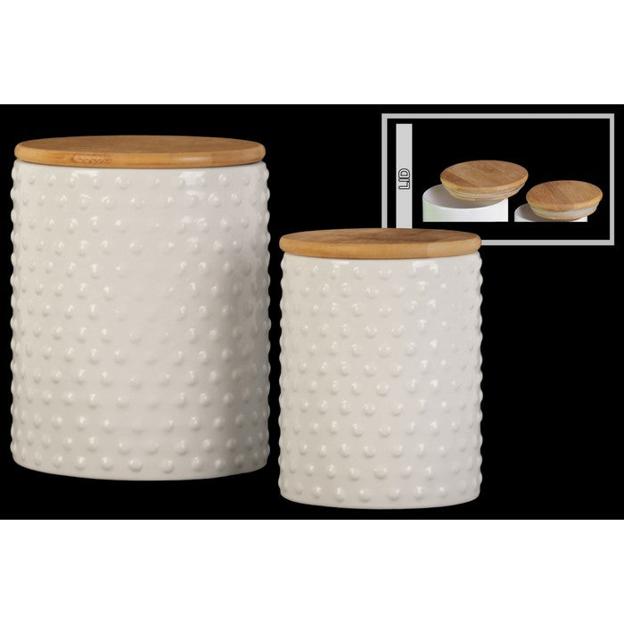 Round Ceramic Canister With Pimpled Pattern, Set of 2, White