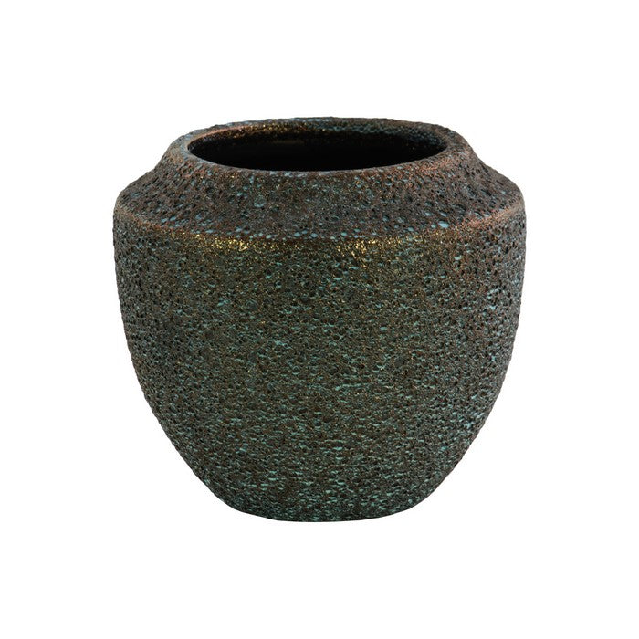 Ceramic Round Tapered Bottom Vase In Volcanic Glaze Finish, Large, Turquoise