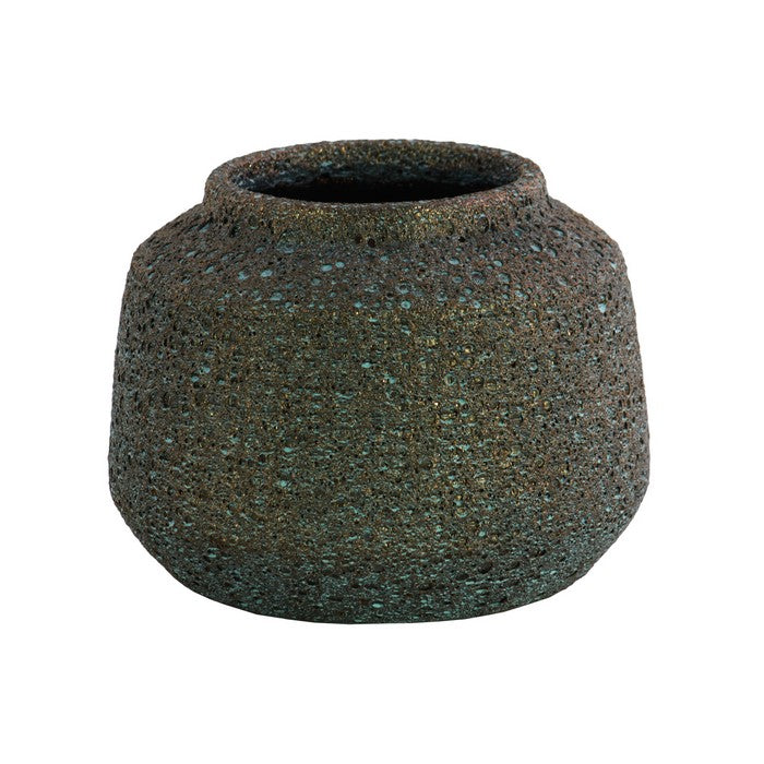 Ceramic Cylinder Tapered Bottom Vase In Volcanic Glaze Finish, Large, Turquoise