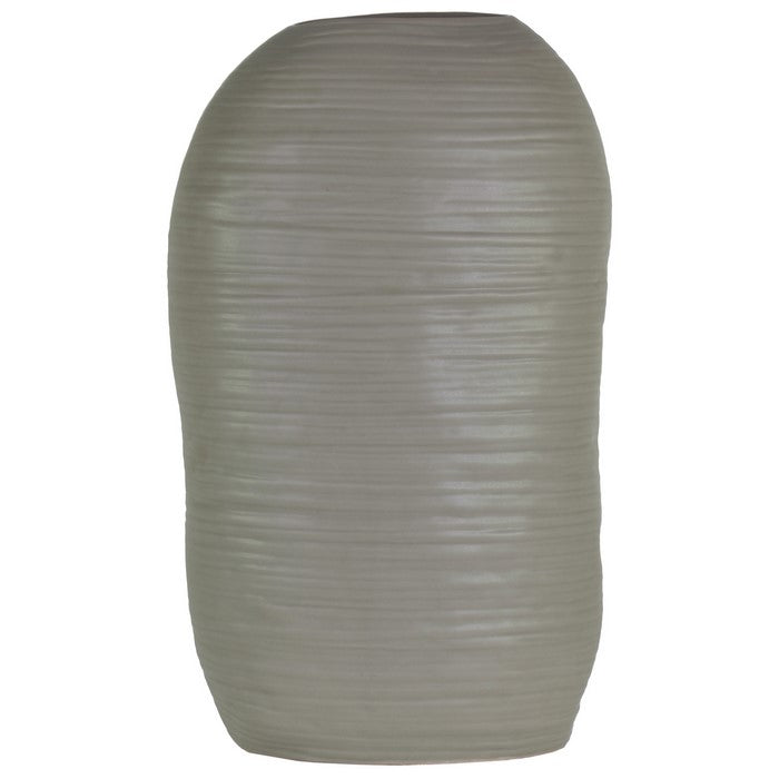 Ceramic Tall Irregular Vase With Combed Design, Large, Gray