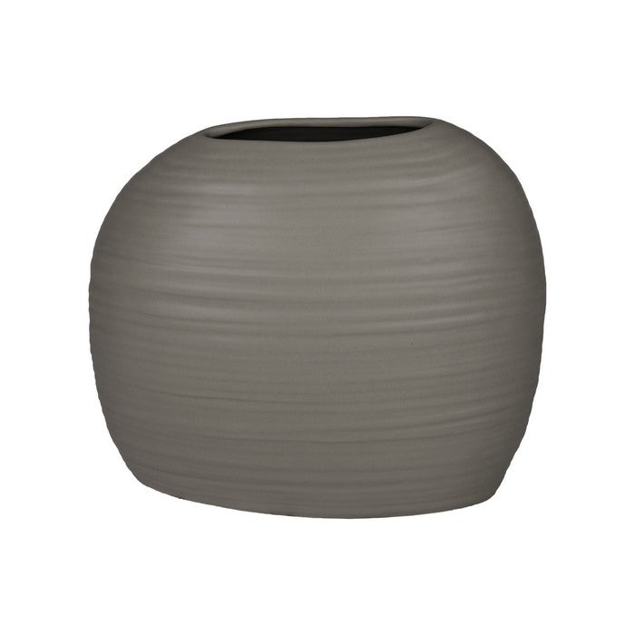 Ceramic Short Irregular Vase With Combed Design, Gray