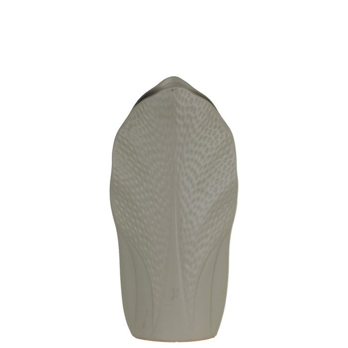 Ceramic Pyramidal Vase With Engraved Circle Design, Medium, Gray