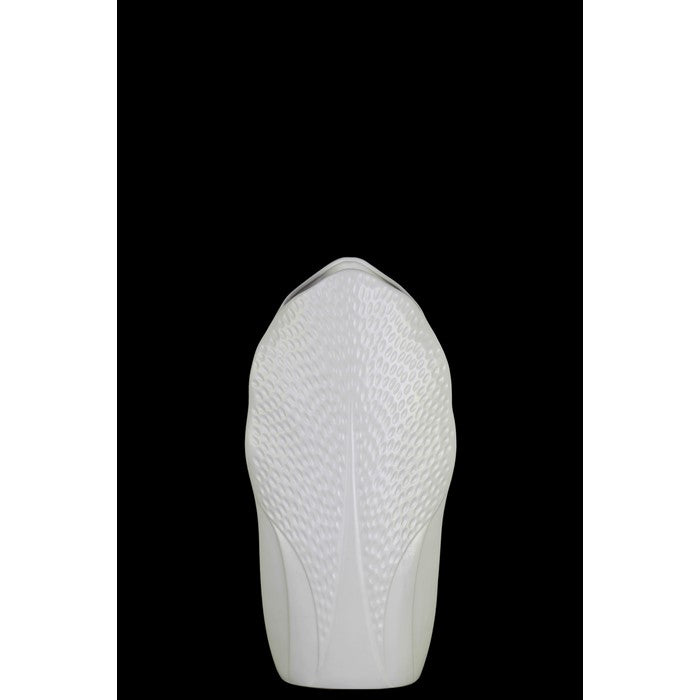 Ceramic Pyramidal Vase With Engraved Circle Design, Small, White