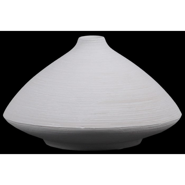 Ceramic Short Flared Belly Vase With Small Mouth And Tapered Bottom, Large, White