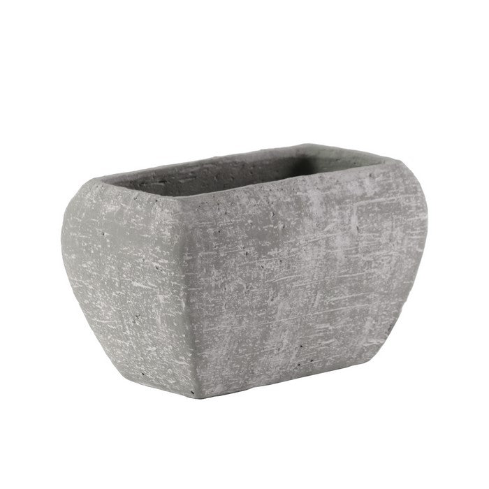 Cement Recessed Lip Rectangular Pot With Tapered Bottom, Small, Light Gray