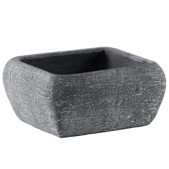Cement Recessed Lip Low Square Pot With Tapered Bottom, Large, Gray