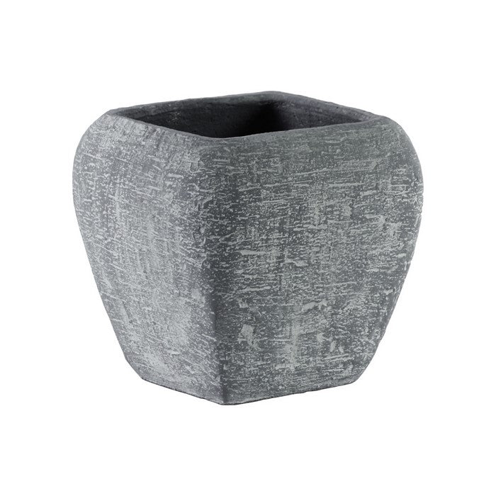 Cement Square Pot With Recessed Lip And Tapered Bottom, Large, Gray