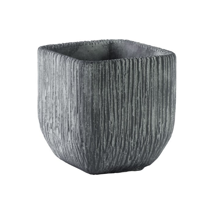 Cement Broomed Finish Square Pot With Tapered Bottom, Large, Gray