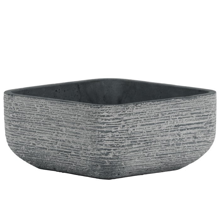 Cement Broomed Finish Low Square Pot With Tapered Bottom, Dark Gray